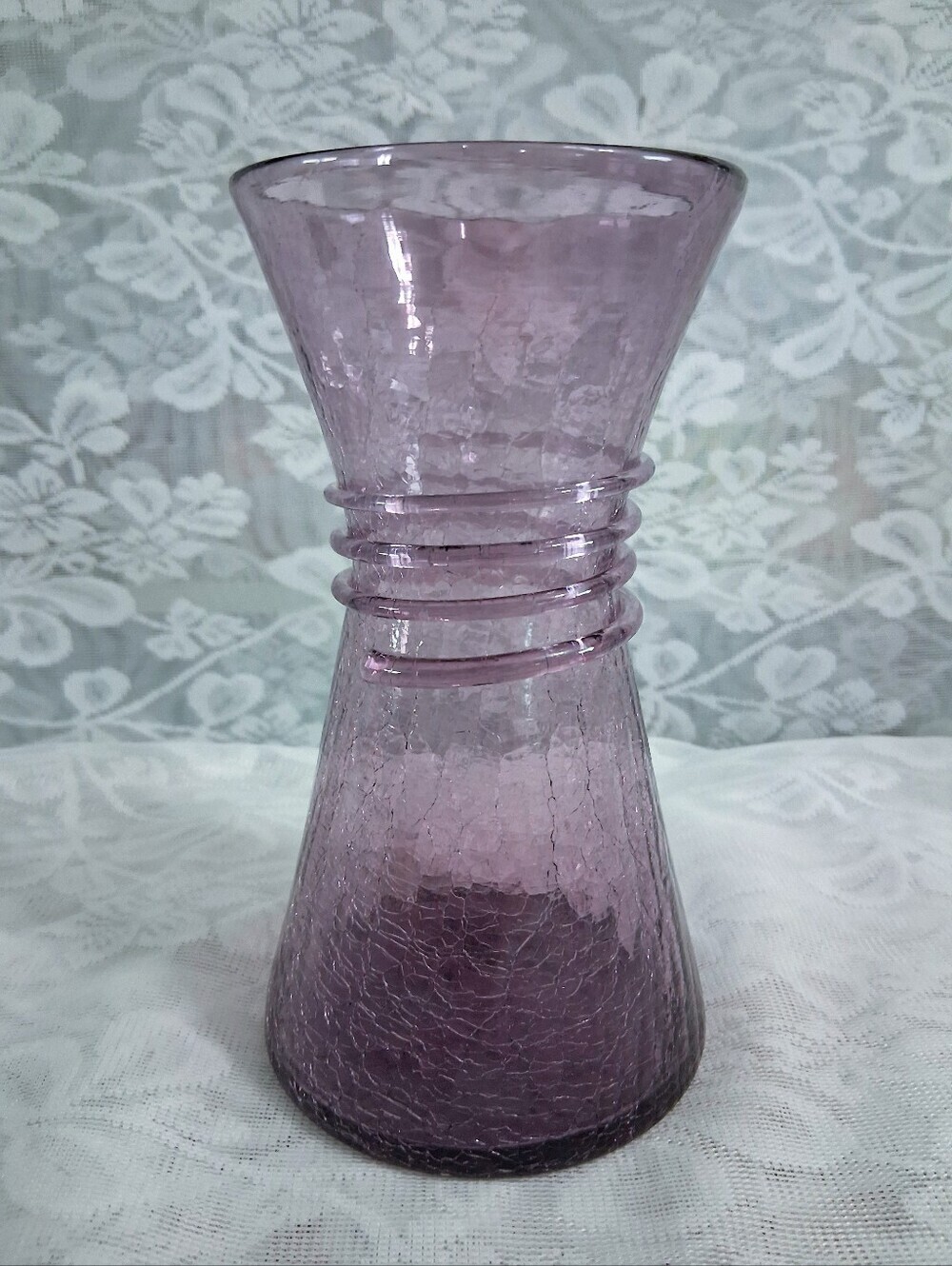 Vintage Pilgrim Amethyst Crackle Glass Vase MCM Art Glass